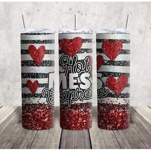 Striped Heart Tumbler - Red and Black